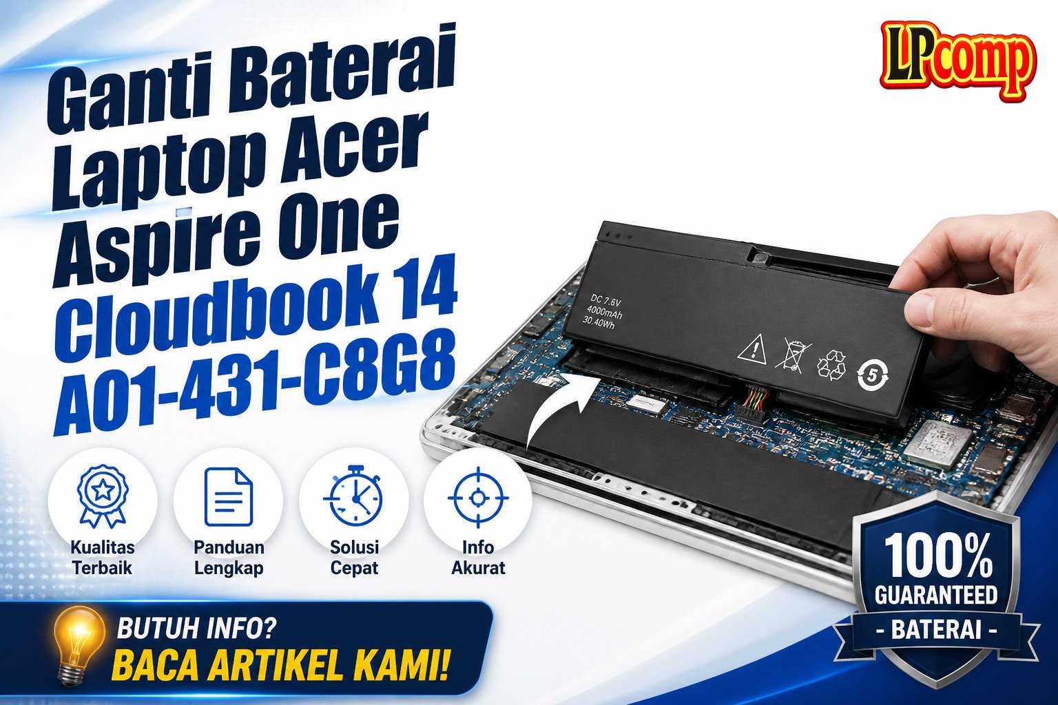 Ganti Baterai Laptop Acer Aspire One Cloudbook 14 AO1-431-C8G8