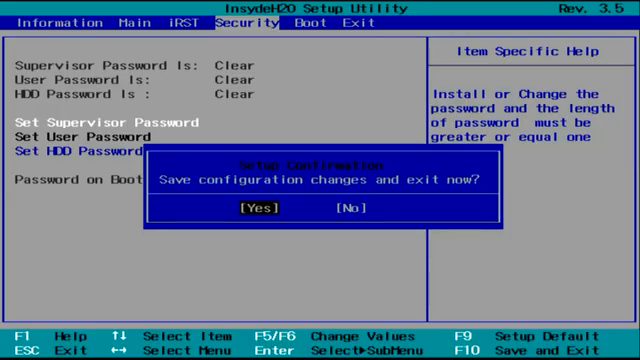 Kotak konfirmasi Save configuration changes and exit now di BIOS Acer