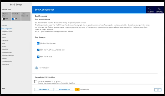 Halaman Boot Configuration di BIOS Dell baru