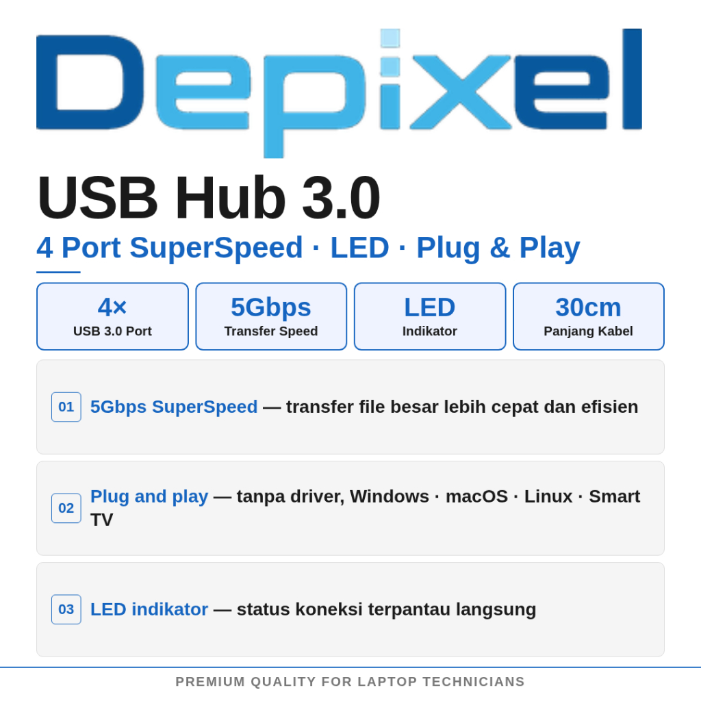 USB Hub 3.0 4 Port Super Speed 5Gbps – Ekspansi Slot USB Laptop & PC dengan LED Indikator - gambar 2