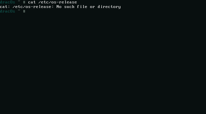 Terminal DracOs menampilkan pesan error cat /etc/os-release No such file or directory
