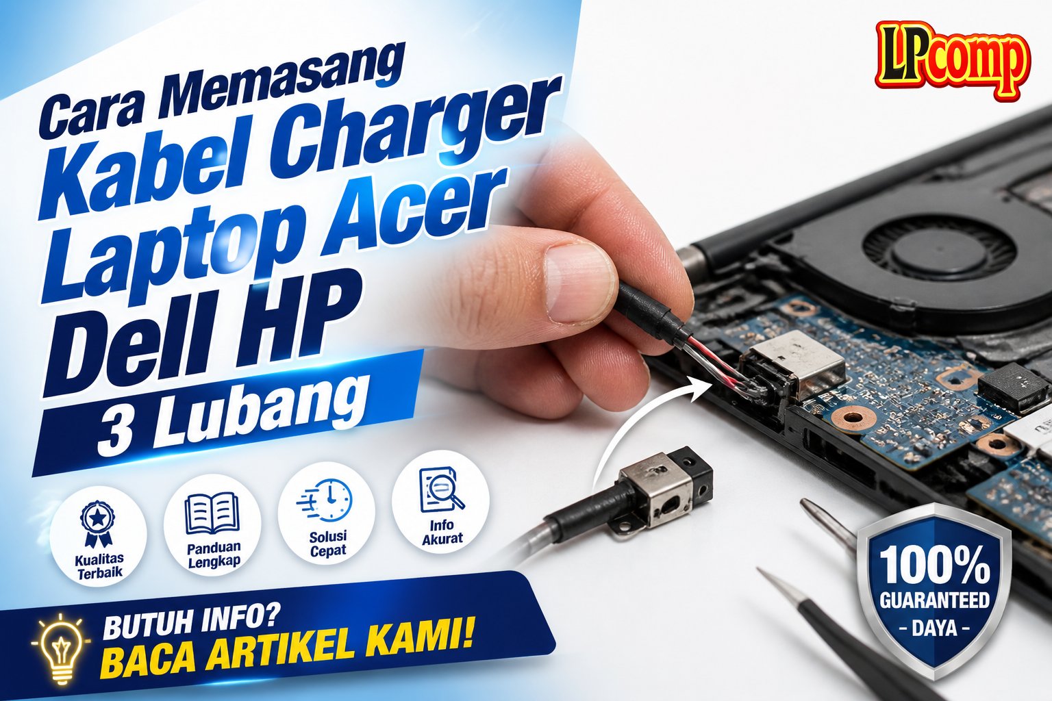 Cara Memasang Kabel Charger Laptop Acer Dell HP 3 Lubang