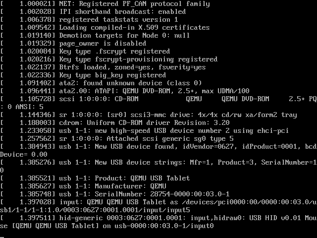Layar teks proses boot Gentoo LiveDVD menampilkan pendeteksian perangkat