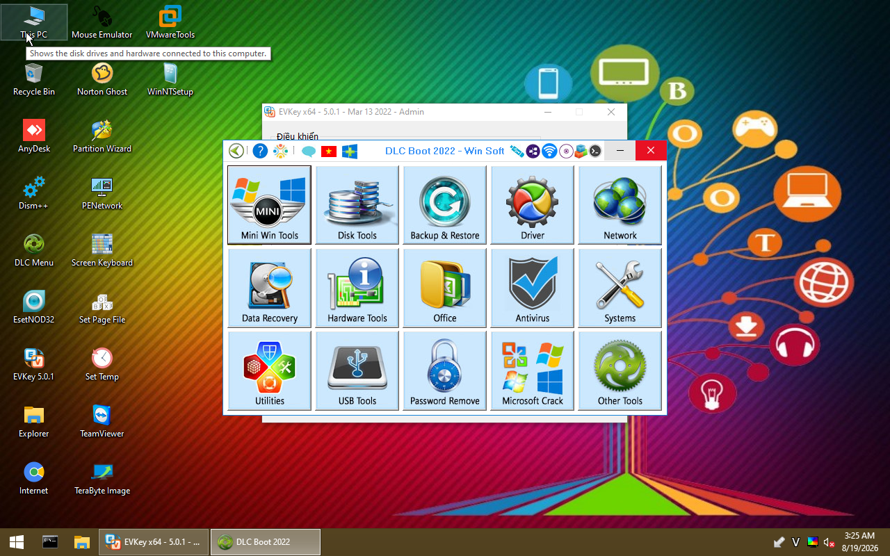 Ikon This PC di desktop DLC Boot 2022 menampilkan tooltip penjelasan Shows the disk drives and hardware connected to this computer