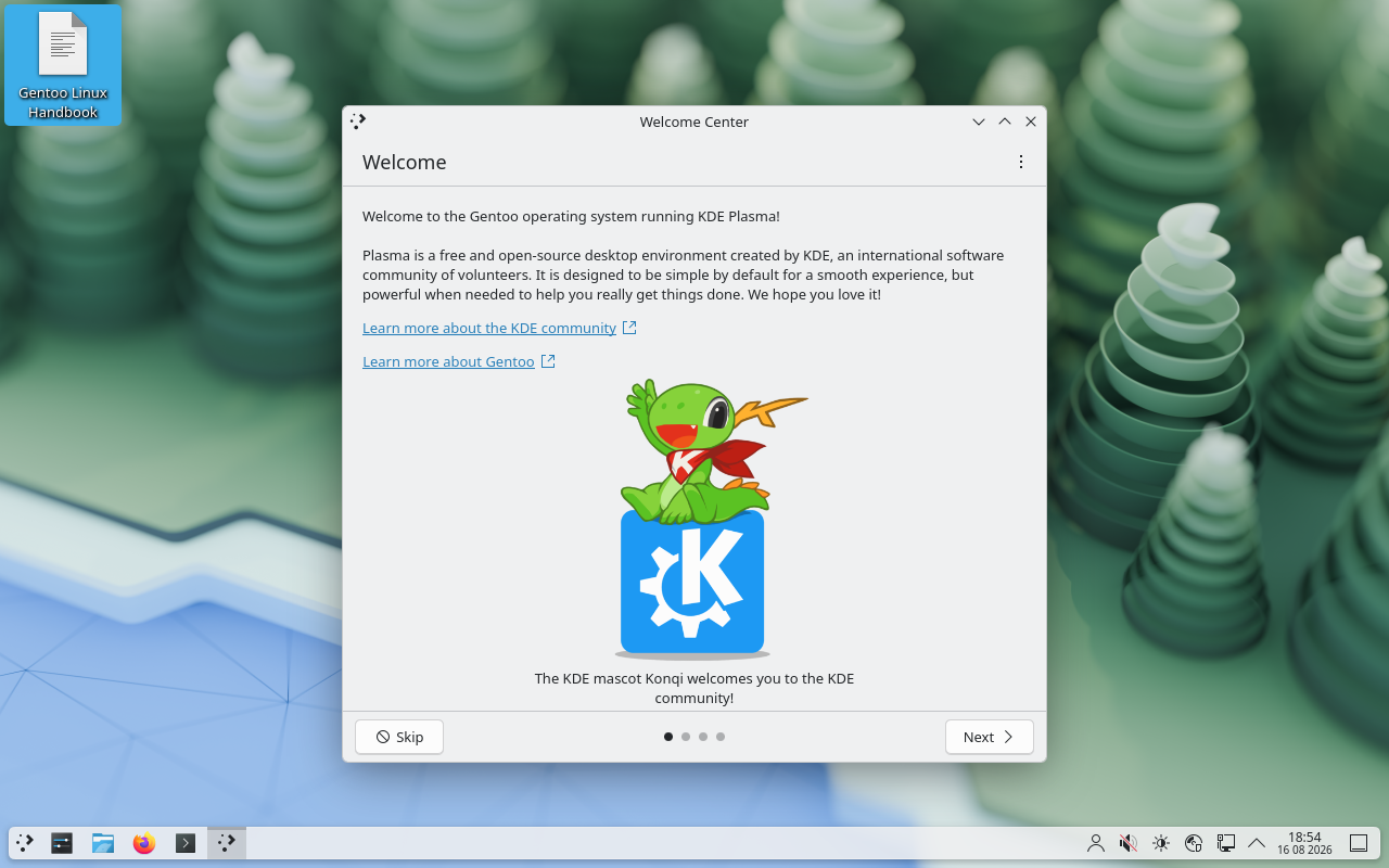 Ikon Gentoo Linux Handbook di desktop Gentoo LiveDVD dalam keadaan tersorot
