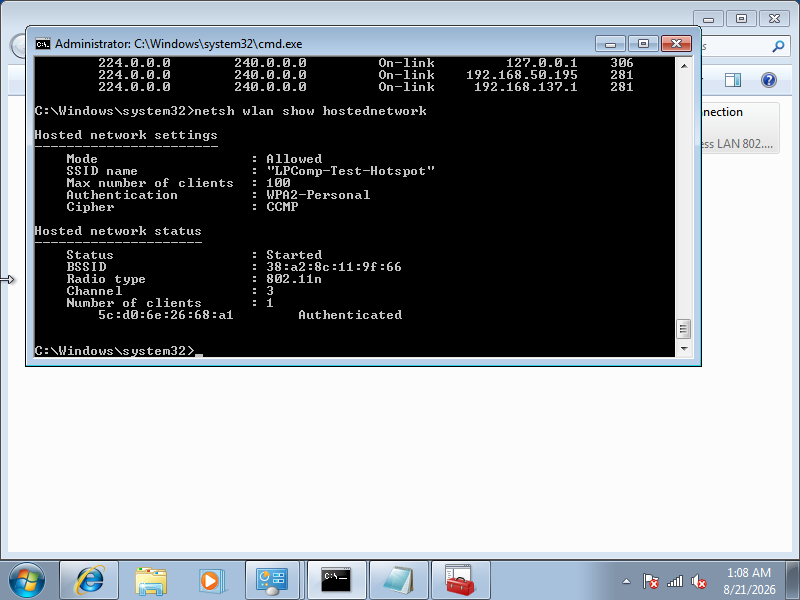 Hosted network status menunjukkan 1 client authenticated setelah masalah diperbaiki