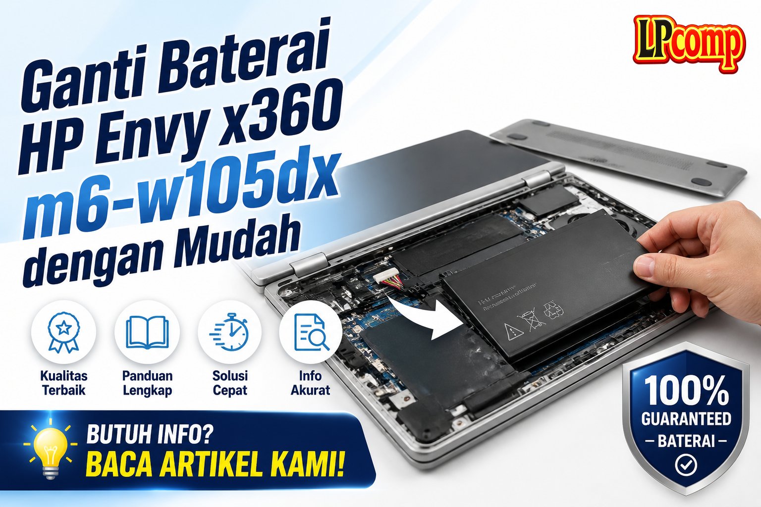 Ganti Baterai HP Envy x360 m6-w105dx dengan Mudah