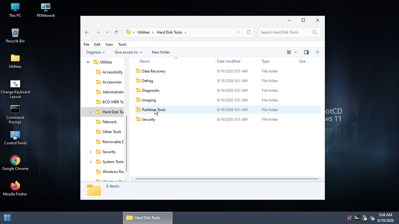 Folder Hard Disk Tools berisi 6 subkategori: Data Recovery, Defrag, Diagnostic, Imaging, Partition Tools, Security