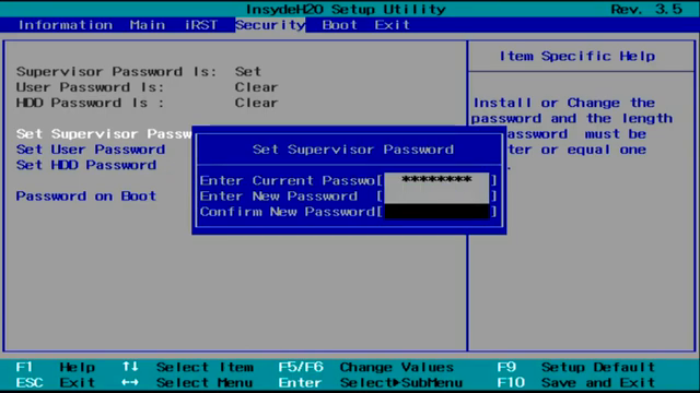 Kotak Set Supervisor Password BIOS Acer dengan Enter Current Password terisi