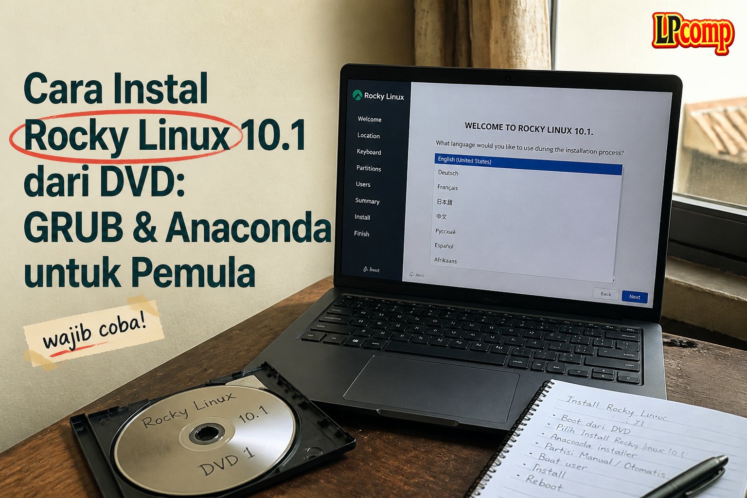 Cara Instal Rocky Linux 10.1 dari DVD: GRUB & Anaconda untuk Pemula