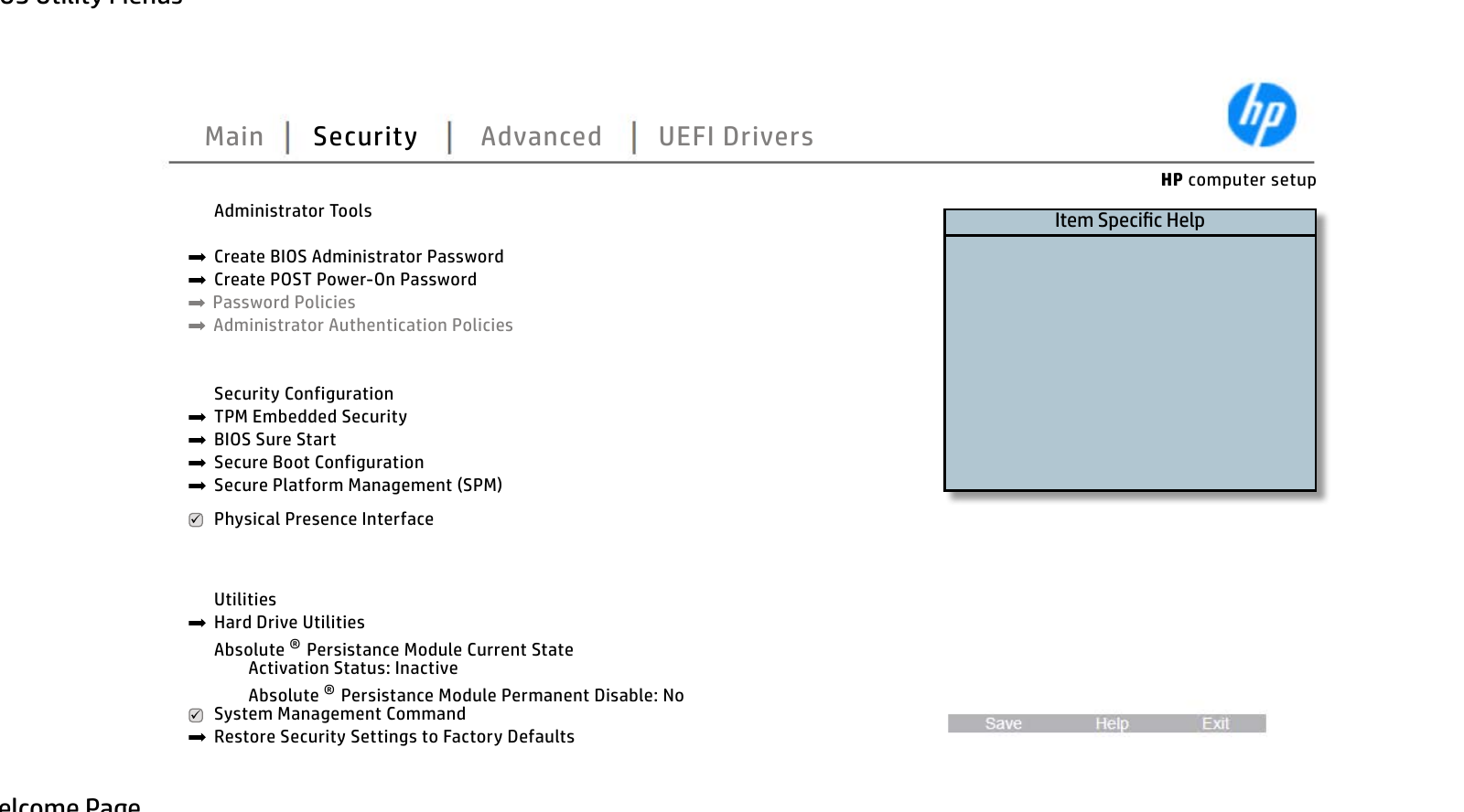 Tab Security HP bisnis dengan Secure Boot Configuration