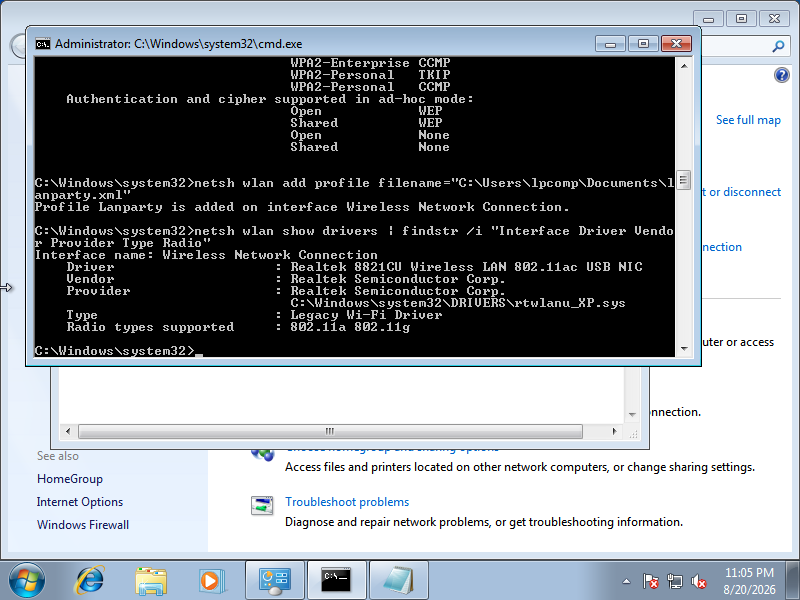 Output netsh wlan show drivers menunjukkan Type Legacy Wi-Fi Driver, driver yang salah dan bikin pemindaian WiFi mati