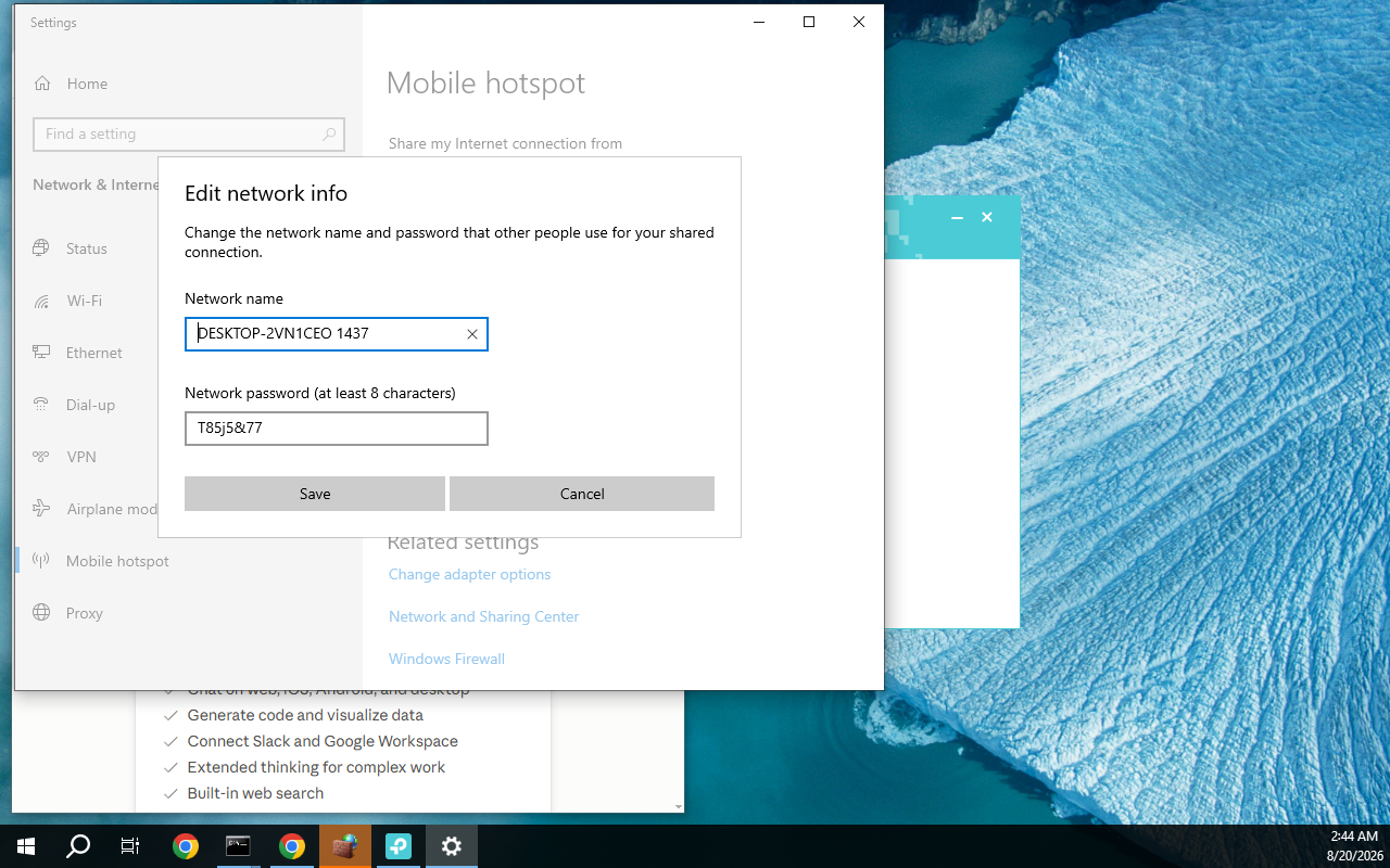 Dialog Edit network info Windows 10 hanya berisi kolom Network name dan Network password, tidak ada dropdown pilihan Network band