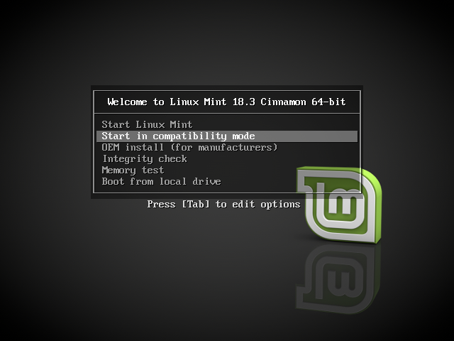 Menu boot Linux Mint muncul setelah berhasil booting dari flashdisk