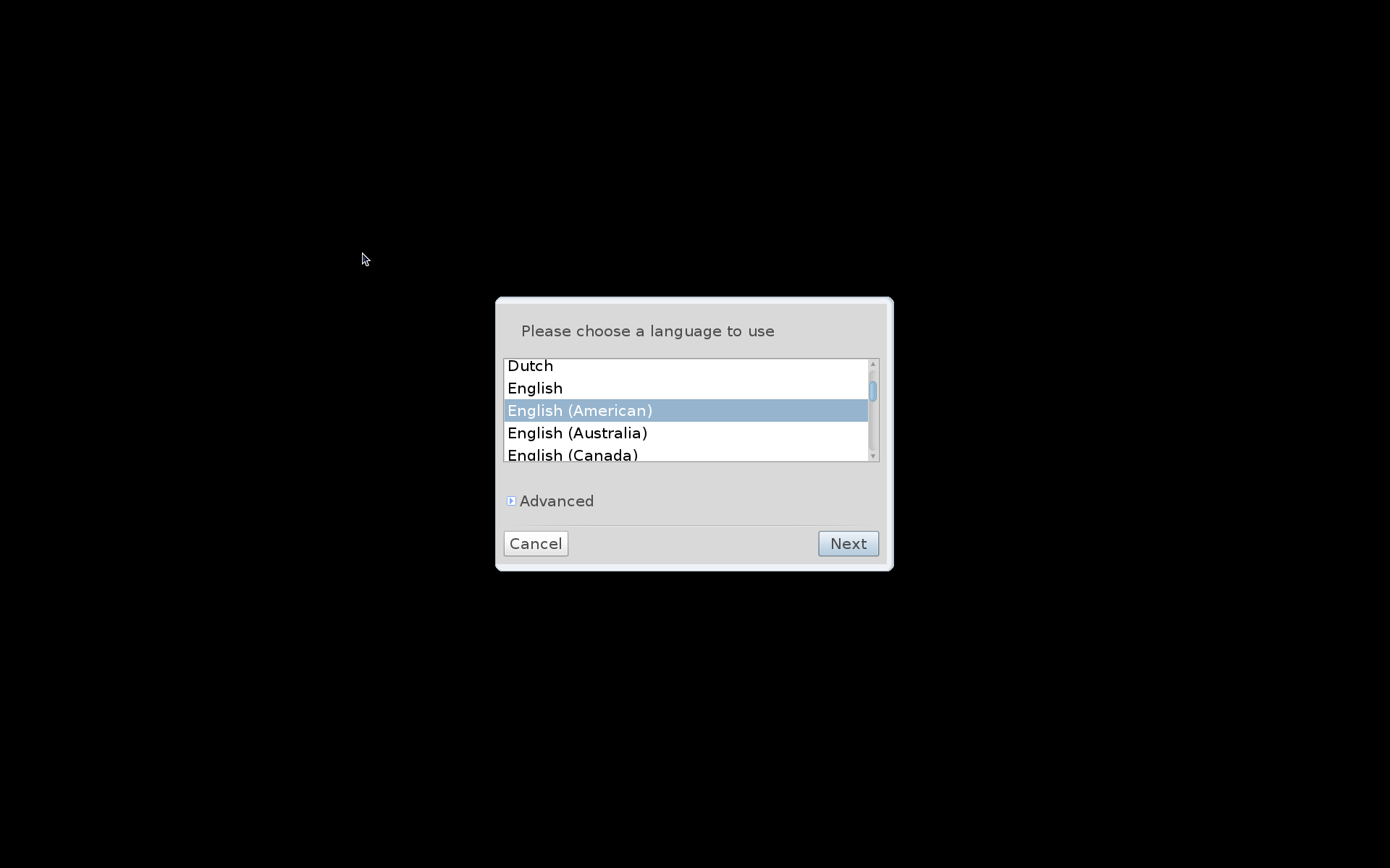 Dialog Please choose a language to use pada pemasang Mandriva