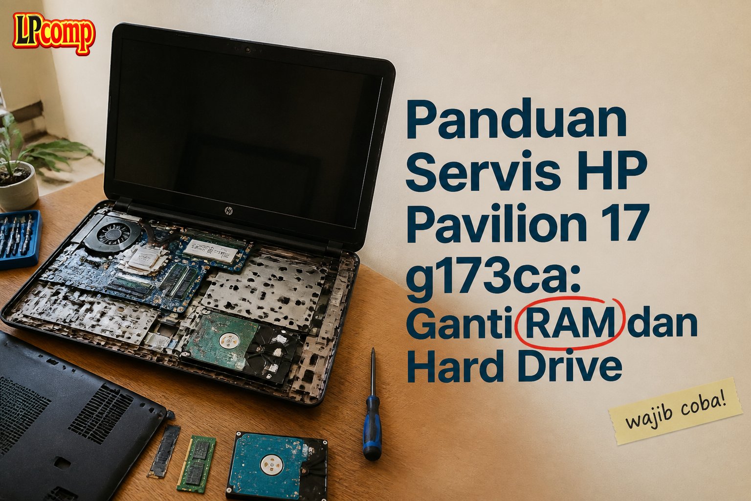 Panduan Servis HP Pavilion 17 g173ca: Ganti RAM dan Hard Drive