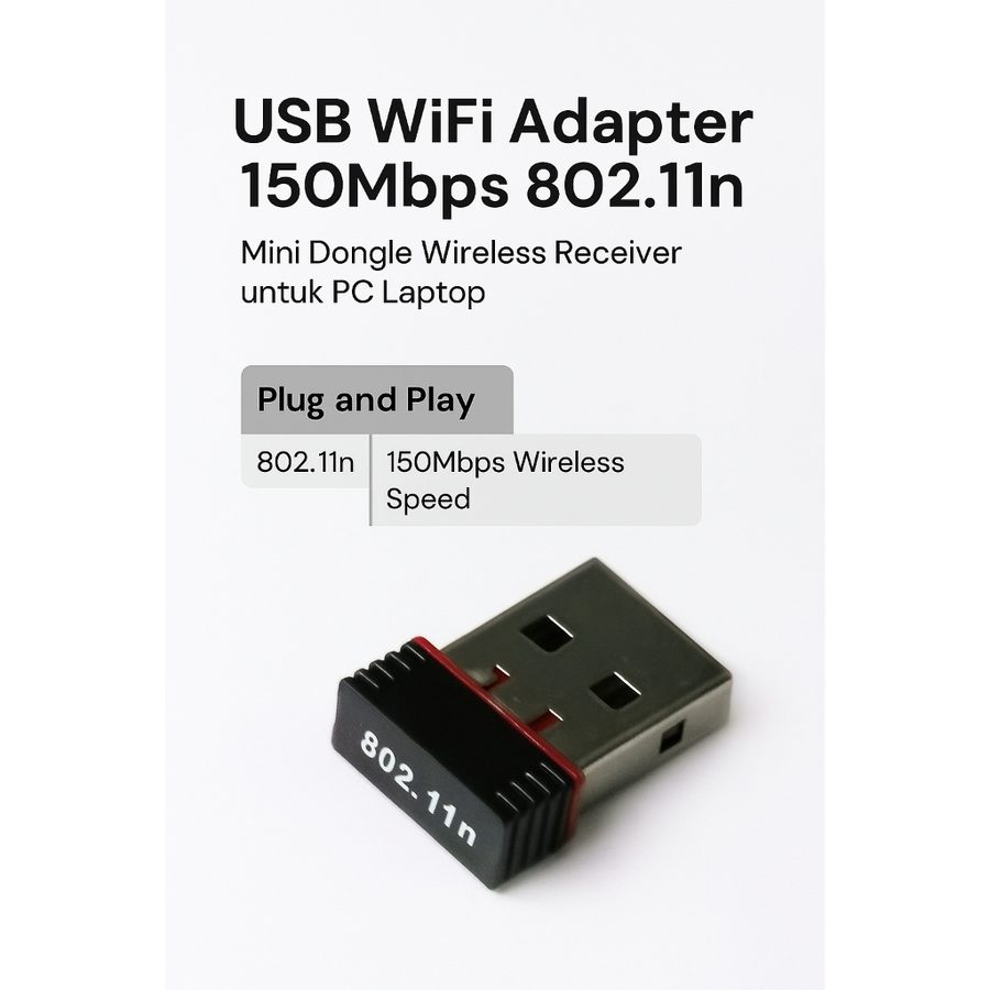 USB WiFi Adapter Dongle 150Mbps 802.11n Mini Wireless Receiver untuk Laptop PC Windows Mac