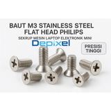 Baut M3 Flat Head Stainless Stell Philips 3mm Screw Sekrup 5pcs - foto 2