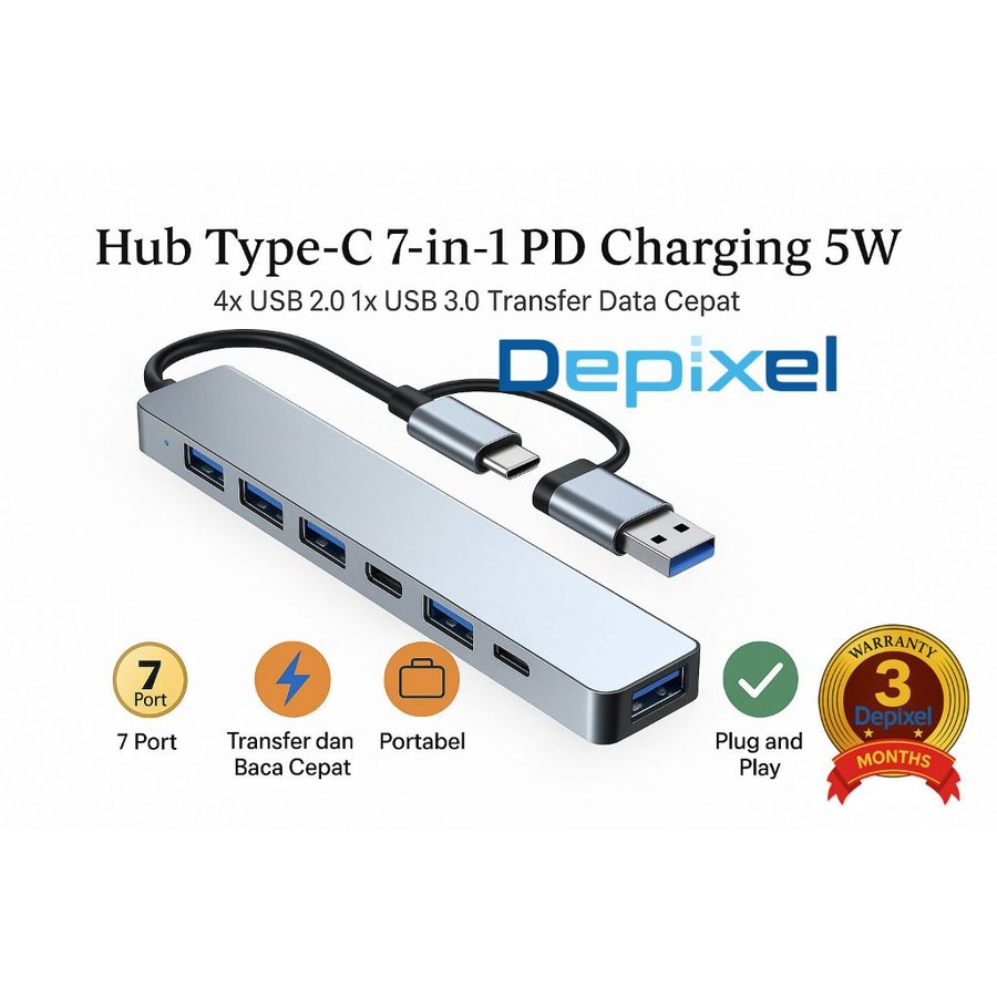 USB Hub Type C 7in1 Dual Head USB 3.0 2.0 PD 60W Aluminium MacBook ASUS Lenovo Laptop