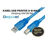 Kabel USB Printer A-B Male Panjang 1.5M 3M 5M High Speed Data Transfer Biru Transparan - foto 3