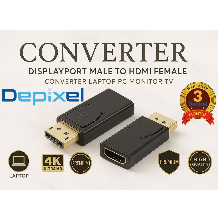 Depixel Adapter DP DisplayPort Male ke HDMI Female Laptop PC Monitor TV Premium Garansi 3 Bulan