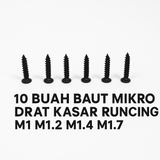 Baut Sekrup Kecil M1 M1.2 M1.4 M1.7 Drat Kasar Runcing Pan Head Philips Carbon Steel Hitam 10pcs - foto 1