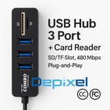 USB Hub 5 in 1 Card Reader SD TF 3 Port USB 2.0 Plug and Play Portable Hub Laptop PC - foto 5