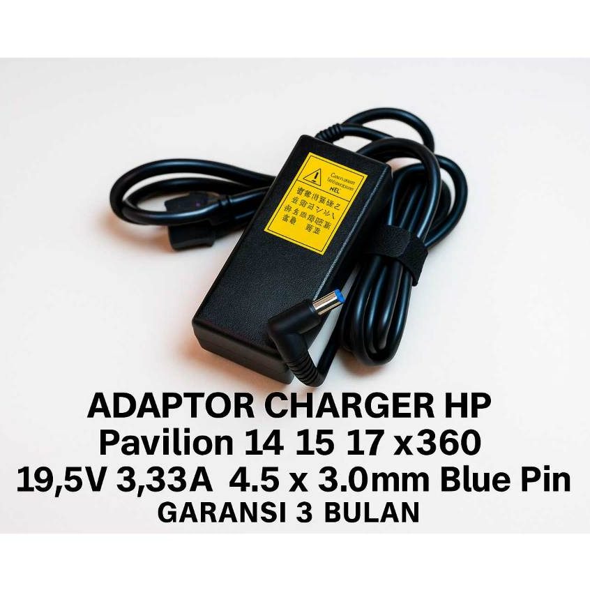 Adaptor Charger HP Pavilion X360 14-cf 14-cd 14-dh 14-dw Blue Pin 4.5x3.0mm 65W Ori Garansi 3 Bulan