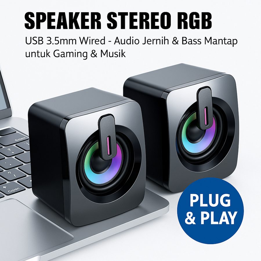 Speaker Desktop Stereo RGB Laptop PC USB 3.5mm Jack Bass Full Range 50mm Gaming Multimedia