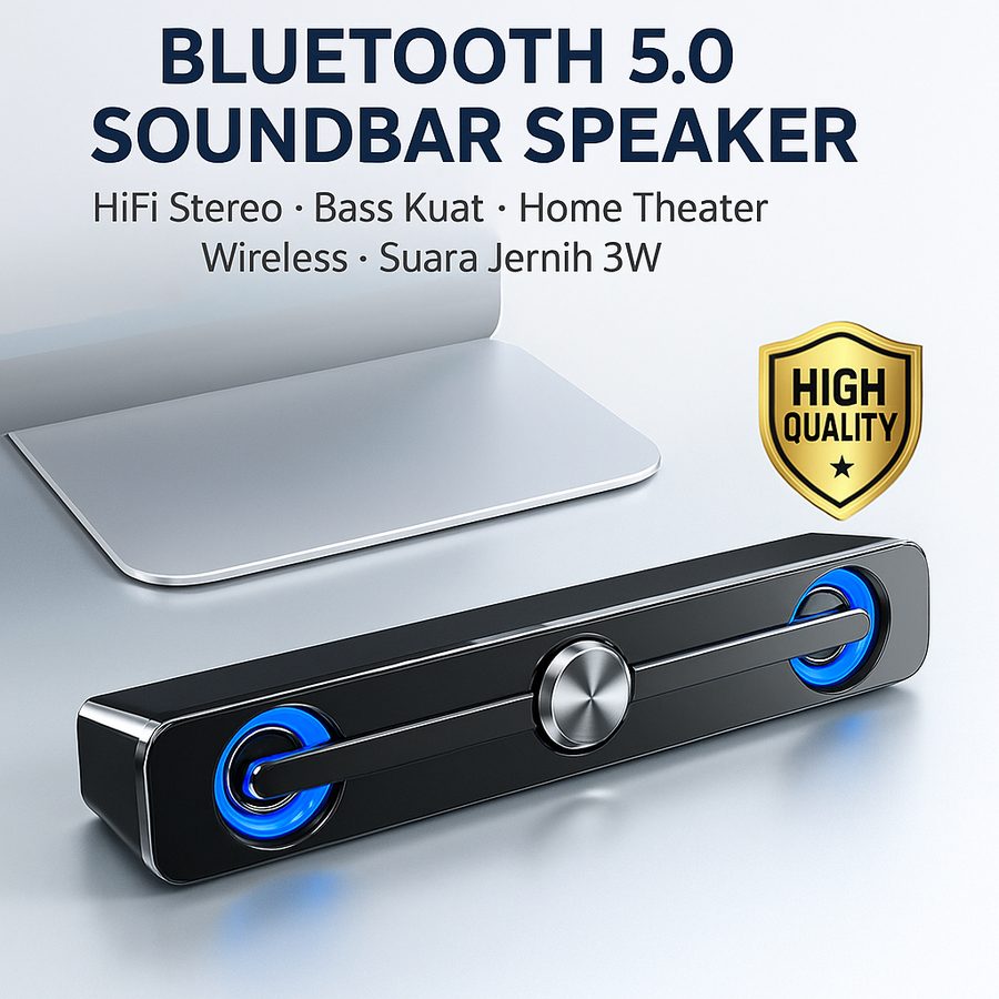 Bluetooth 5.0 Soundbar Speaker – HiFi Stereo, Bass Kuat, Home Theater, Wireless, Suara Jernih, 3W