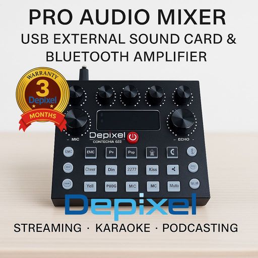 Depixel Pro Audio Mixer Sound Card USB Bluetooth Amplifier untuk Live Streaming Podcast Karaoke