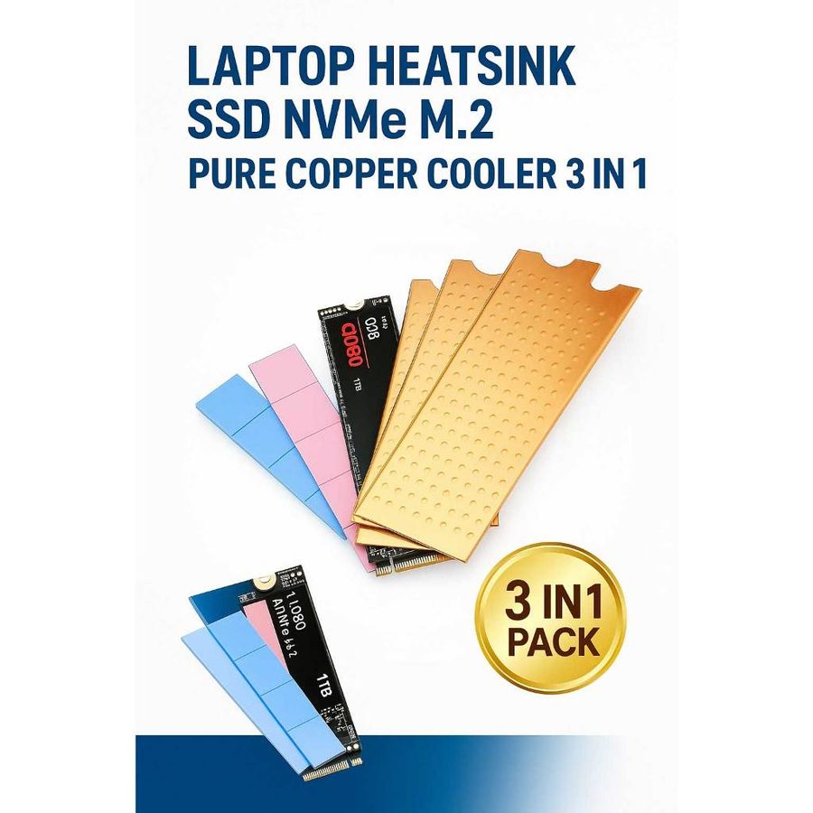 Heatsink SSD NVMe M.2 Pure Copper 3in1 Pendingin Thermal Pad Laptop Desktop PS5 Cooler Upgrade