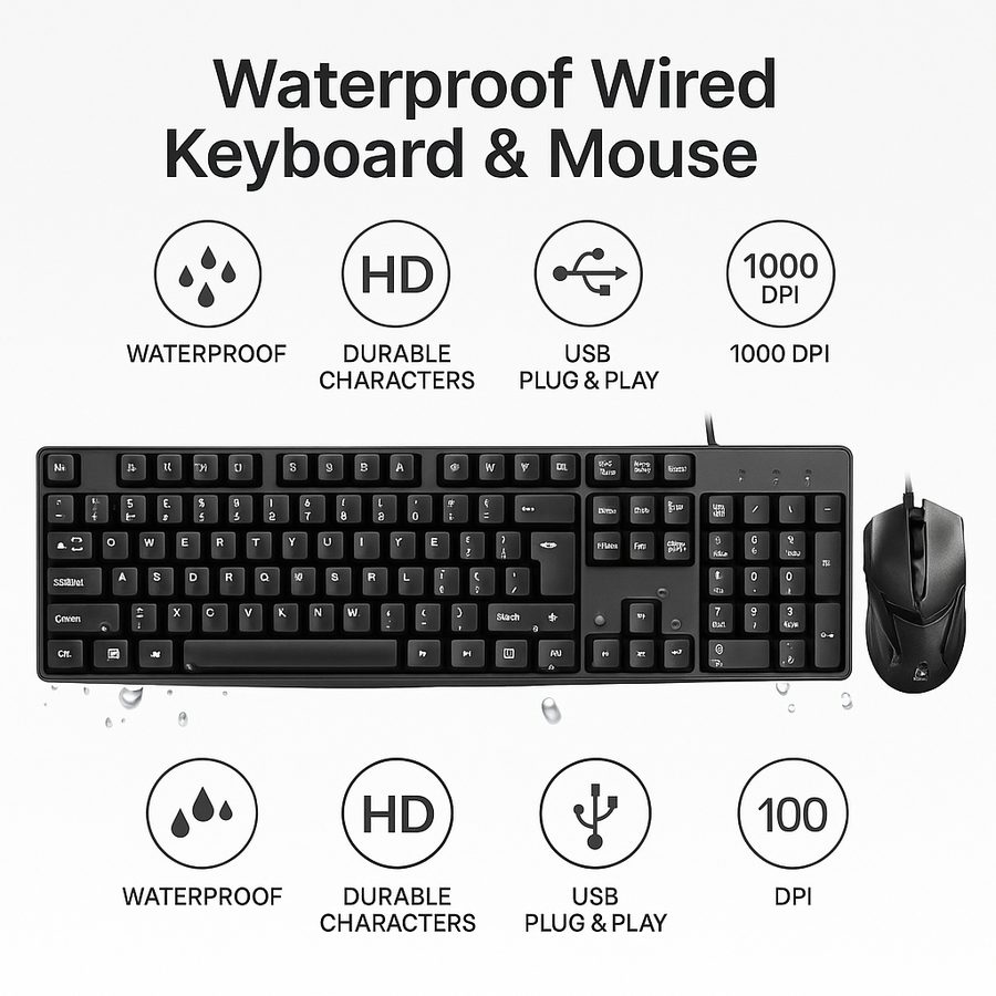 Keyboard Mouse USB Combo Set Kabel Wired Untuk Laptop PC Komputer Office Kantor 104 Desktop Windows