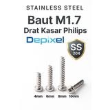 10pcs Baut M1.7 M2 Stainless Steel SS304 Drat Kasar Runcing Self-Tapping Philips Plus Sekrup 1.7mm - foto 1