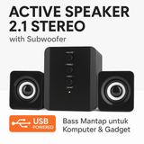 Speaker Active 2.1 Stereo Subwoofer USB 3.5mm Audio Jack Bass PC Laptop Komputer Garansi 1 Tahun - foto 1