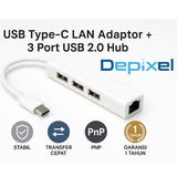 Hub USB Type C Type A to LAN RJ45 Ethernet 100Mbps 3 Port USB 2.0 Adapter Laptop MacBook Depixel - foto 1
