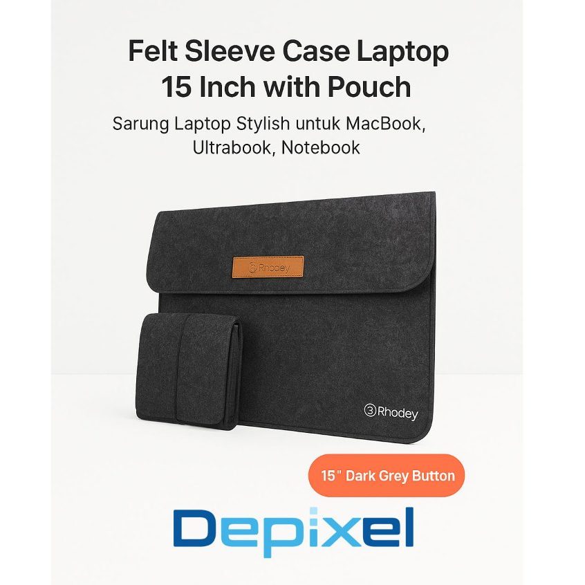 Sleeve Case Laptop 15 Inch - Sarung Laptop MacBook Ultrabook Felt Premium + Pouch Multifungsi