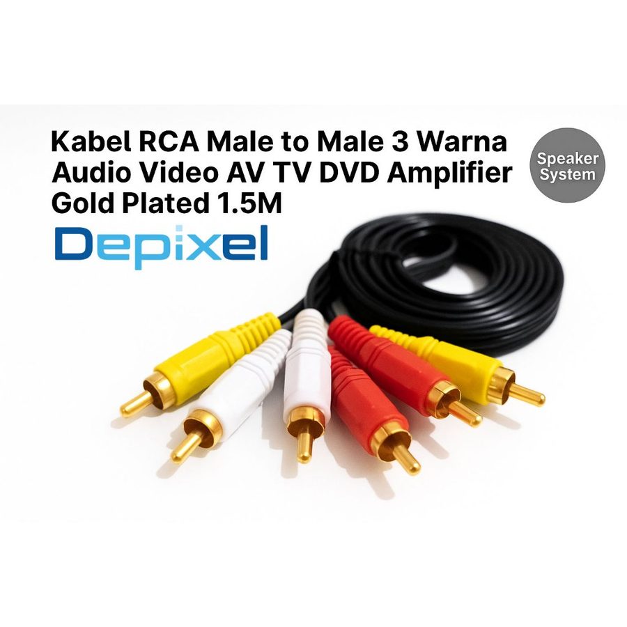 Kabel RCA to RCA Male to Male 3 ke 3 Warna Audio Video AV TV DVD Amplifier Gold Plated 1.5 Meter