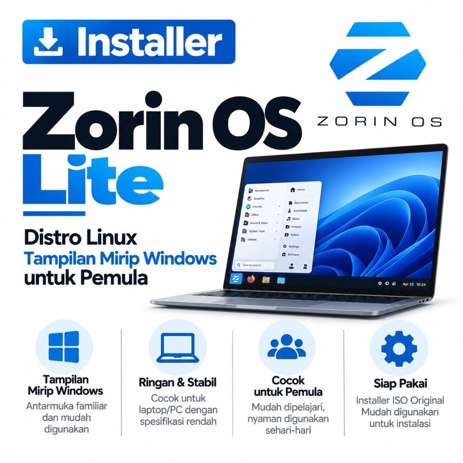 DVD Installer Zorin OS Lite 18.1 17.1 16.3 15.3 - Distro Linux Tampilan Mirip Windows untuk Pemula