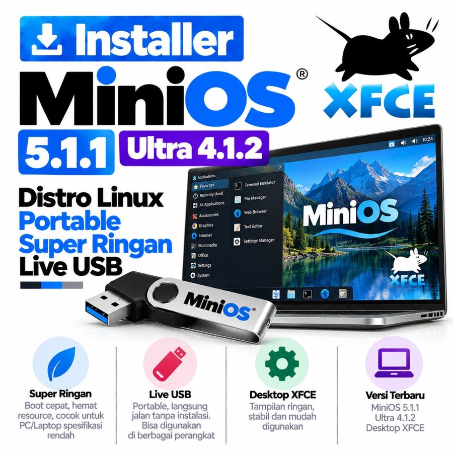 DVD Installer MiniOS 5.1.1 Ultra 4.1.2 XFCE - Distro Linux Portable Super Ringan Live USB