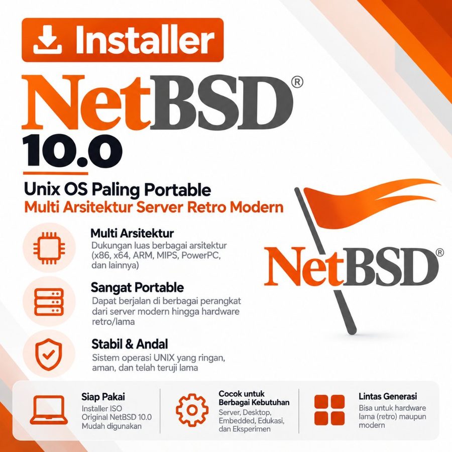 DVD Installer NetBSD 10.0 - Unix OS Paling Portable Multi Arsitektur Server Retro Modern