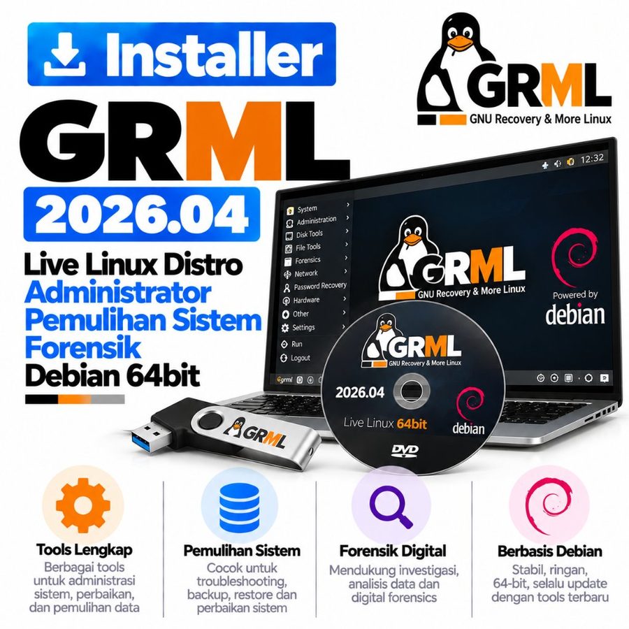 DVD Installer GRML 2026.04 Live Linux Distro Administrator Pemulihan Sistem Forensik Debian 64bit