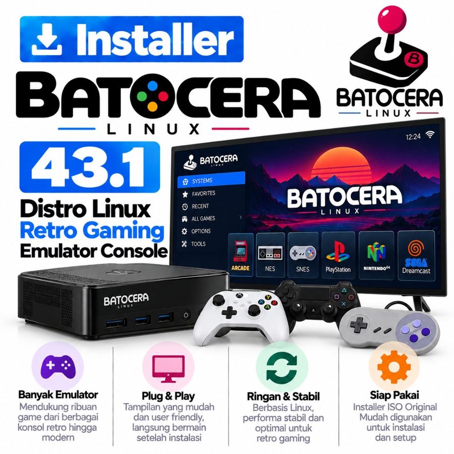 DVD Installer Batocera 43.1 - Distro Linux Retro Gaming Emulator Console