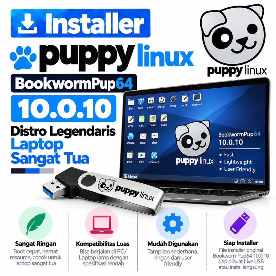 DVD Installer Puppy Linux BookwormPup64 10.0.10 - Distro Legendaris Laptop Sangat Tua