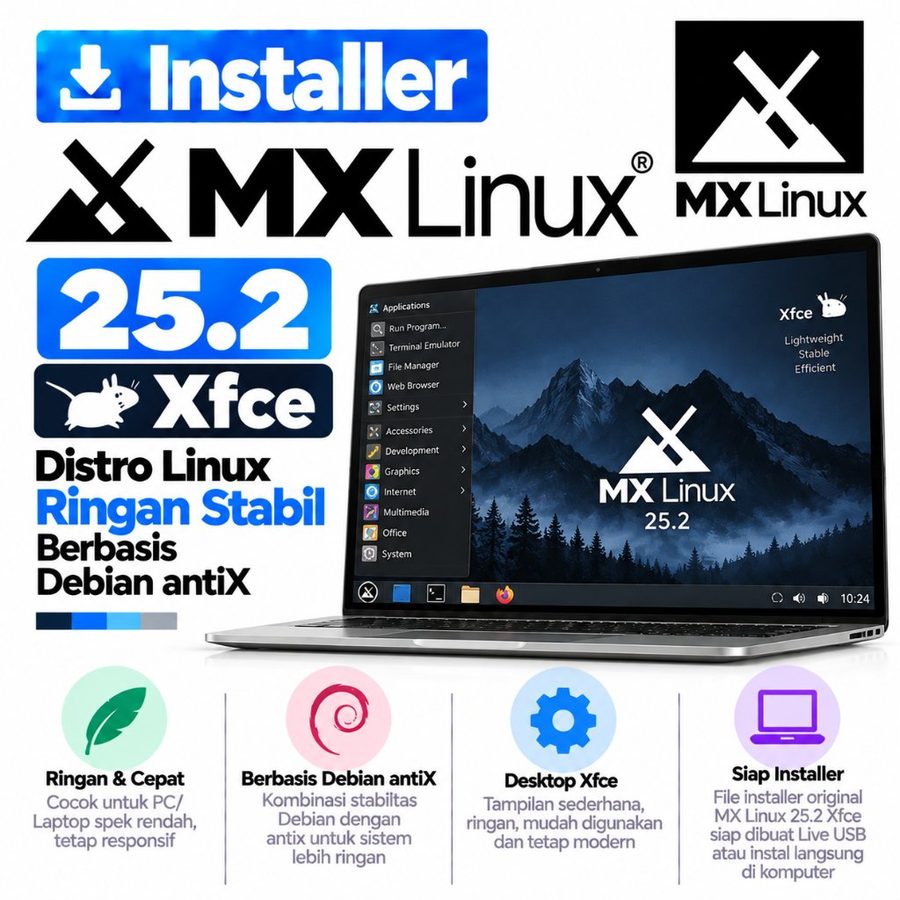 DVD Installer MX Linux 25.2 Xfce - Distro Linux Ringan Stabil Berbasis Debian antiX