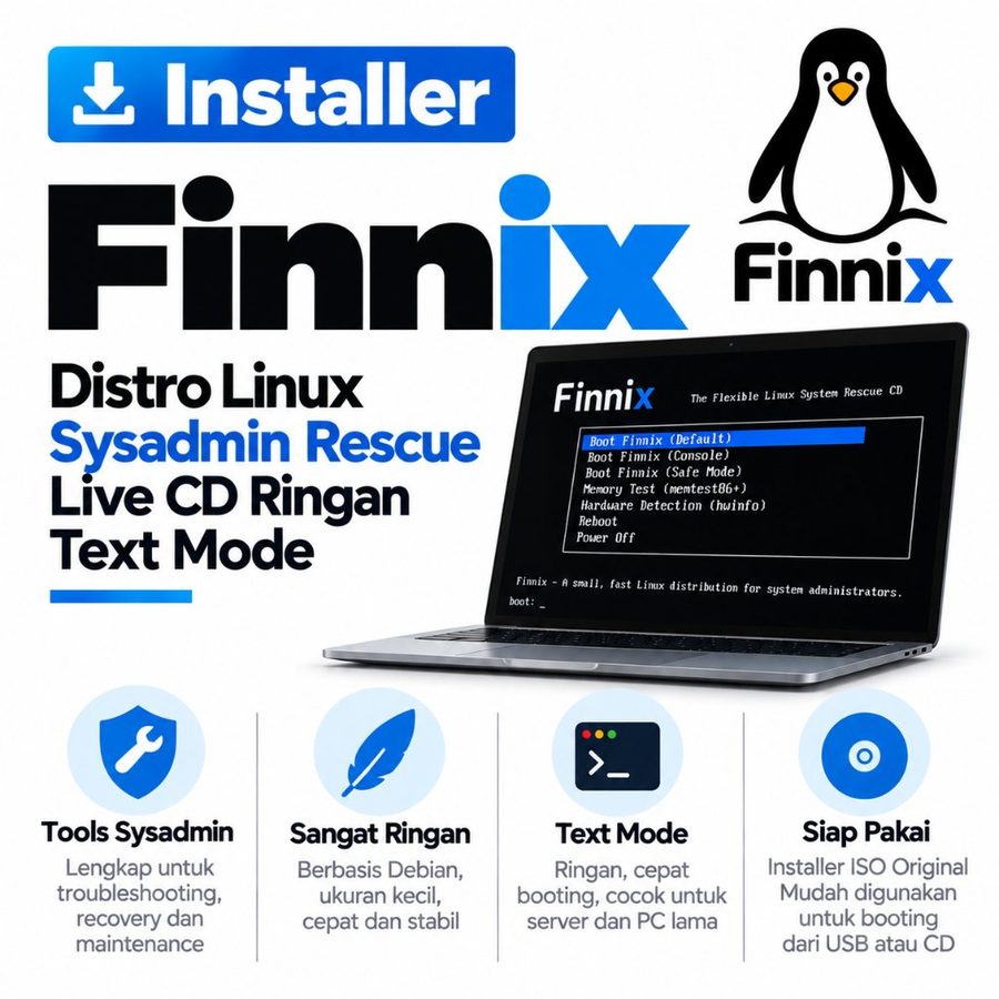 DVD Installer Finnix 251 - Distro Linux Sysadmin Rescue Live CD Ringan Text Mode