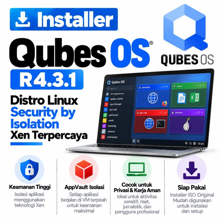 DVD Installer Qubes OS R4.3.1 - Distro Linux Security by Isolation Xen Terpercaya