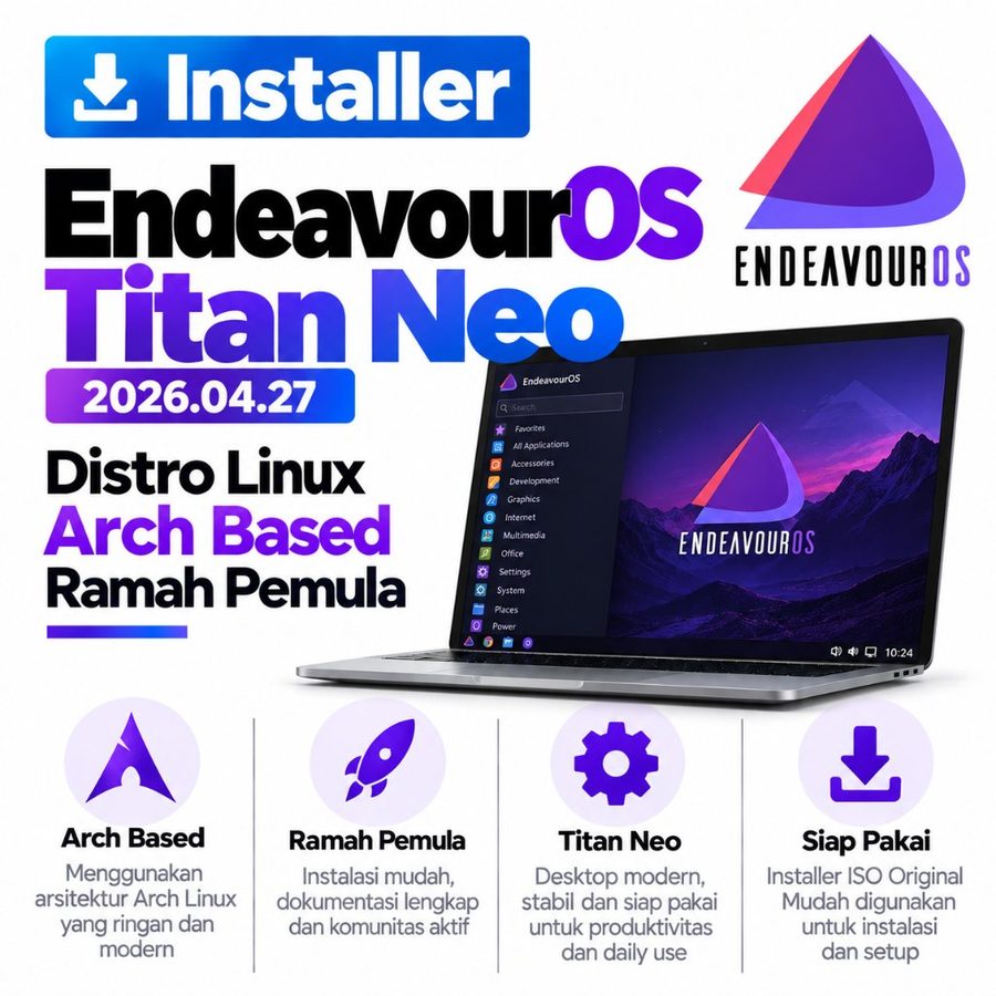 DVD Installer EndeavourOS Titan Neo 2026.04.27 - Distro Linux Arch Ramah Pemula