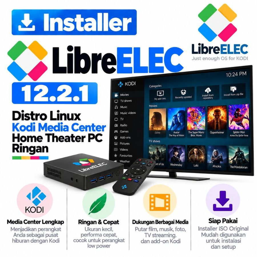 DVD Installer LibreELEC 12.2.1 - Distro Linux Kodi Media Center Home Theater PC Ringan