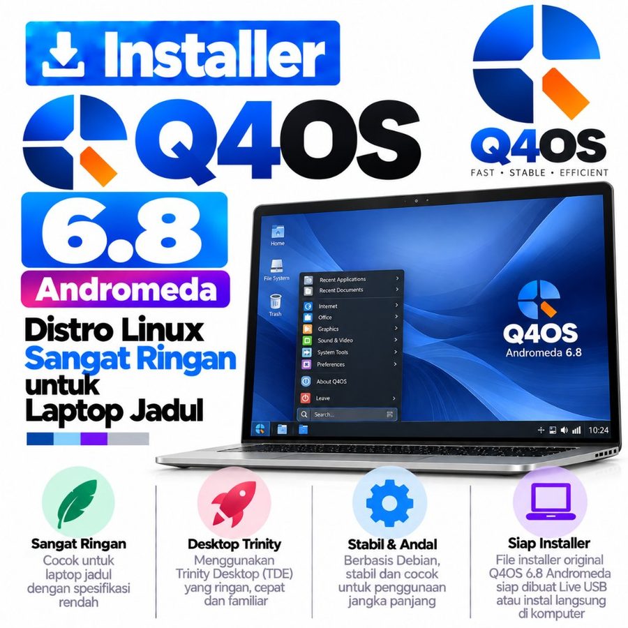 DVD Installer Q4OS 6.8 Andromeda - Distro Linux Sangat Ringan untuk Laptop Jadul